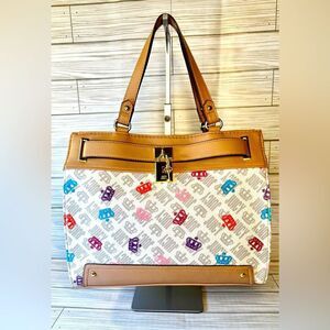 03-Juicy Couture Lock & Key Multi Color Crown w/ white & Tan Satchel
